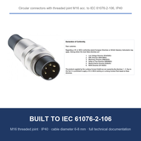 Konektor Kabel M16 DIN ke IEC 61076-2-106, Terminal Solder IP40 5 Kutub (Susunan 05-a, 300V), Berulir M16 X 0.75, SV50/6...8
