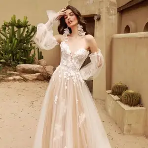 가벼운 결혼식 원피스 2024 봄 새로운 복고풍 레이스 센 시리즈 여행 사진 야외 오프 숄더 신부 외출 거즈 패션
