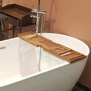 Estante de madera para bañera, 70x105x22cm, madera de acacia, almacenamiento expandible para libros, tabletas, teléfonos, tazas, uso en el baño - Product Image 2