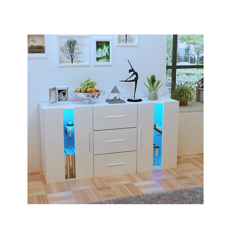 Белая деревянная мебель, шкаф для гостиной, буфет, буфет, высокоглянцевые передние светодиодные огни, деревянная современная мебель для дома кг