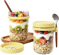 Overnight Oats Glazen Mason Jars 2-pack met deksel & lepel 12 oz Luchtdichte glazen pot voor ontbijtopslag - Havermout Yoghurt Fruit