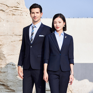 Ensemble de costume uniforme pour homme, manches longues, coupe classique, polyester/viscose, blazer et pantalon pour la réception de bureau - Product Image 2