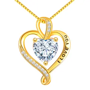 Wholesale Elegant Gold Plated Bling Crystal 925 Sterling Silver Heart Necklace