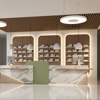 Design d'intérieur de pharmacie naturelle moderne Support double face avec peinture verte personnalisée Étagères de présentation perdues en bois