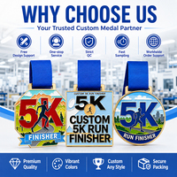 Médailles de course 5K en métal moulé sur mesure avec logo 3D doré, de haute qualité, en gros, pour événements sportifs, avec ruban