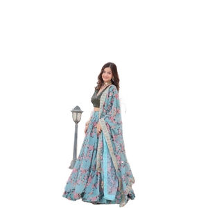 Conjuntos de mujer Lehenga Choli con estampado digital de seda rusa - Product Image 1