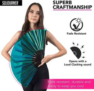 Abanicos Plegables de Bambú Grandes de 33 cm, de PVC, Holográficos, Iridiscentes y Reflectantes, Pintados con Técnica Rave - Product Image 3