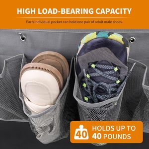 Shoe Pockets 6 Large Mesh Pockets Hanging Bedside Storage Organizer Grey Bedroom Use With Sturdy <b>Hooks</b> - Product Image 3