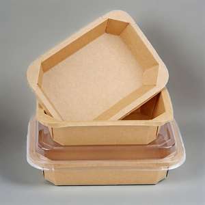 Bols à salade rectangulaires octogonaux en papier kraft jetables à prix avantageux avec couvercles, bols à soupe pour les fêtes - Product Image 4