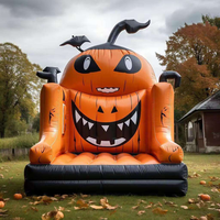 Château gonflable commercial d'Halloween en forme de citrouille pour enfants, avec souffleur d'air inclus, idéal pour les événements festifs en extérieur