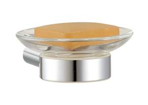 Porte-savon de salle de bain d'hôtel au design moderne, finition chromée, avec base en alliage de zinc et plat en verre - Product Image 3