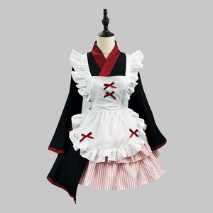 Japanese Kimono Maid Outfit Cosplay Plus Size Lolita Anime Long Sleeve Uniform Black Polyester Winter 2024 - Product Image 1