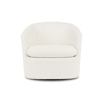 Fauteuil pivotant moderne de style mid-century, capitonné en bouclette ivoire, pour appartement, salon, chambre, hôtel, salle à manger