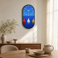 Jam Dinding Porselen Kristal HD Motif Kapal Layar Laut Biru untuk Dekorasi Rumah (Suplai Grosir)