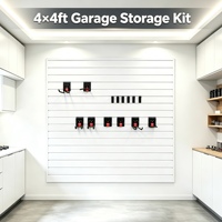 Système de rangement mural pour garage en PVC + métal, résistant à l'eau, blanc, avec crochets et paniers pour l'organisation murale