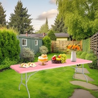 Table pliante rectangulaire THD, portable, pliable en deux, en plastique, mobilier d'extérieur avec poignée de transport pour parc et pique-nique