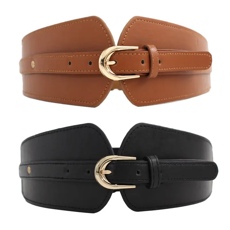 Women Wide Elastic Waist Belt Vintage PU Leather Corset Cinch Belt