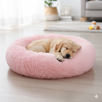 Coussin Apaisant pour Animaux de Compagnie en Forme de Donut, Lit Rond en Peluche Longue pour Chien, Coussin Lavable en Fausse Fourrure Douce pour Chat, pour un Sommeil Profond et Soulagement de l'Anxiété chez les Chiens