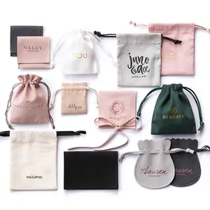 Custom Logo Gift Packaging Cotton Bag Drawstring Velvet Pouch for Jewelry Ring Earring Bracelet Bangle Cosmetic Makeup