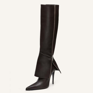 Botas de tacón alto y fino con cremallera lateral para mujer, diseño personalizado, estilo pantalón, botines largos de punta fina hasta la rodilla - Product Image 2