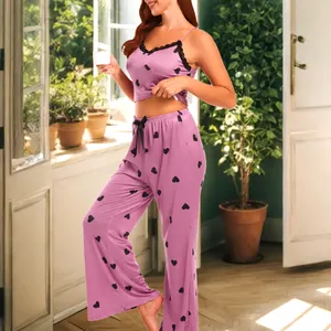 Wholesale Supply Ladies Comfortable Soft Love Print Camisole Top And Long Pants Pajama Set For Women
