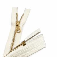 # Cremallera metálica de 5 dientes, chapada en titanio dorado, brillante, con cinta crema para ropa y bolsos