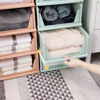 DAYOOH Organisateur de placard pliable empilable, panier de rangement en plastique pliable de type tiroir, boîte de rangement