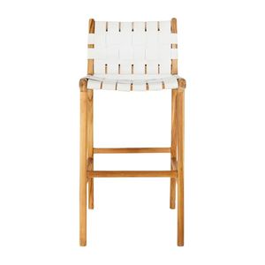 Silla de Comedor Moderna de Madera con Asiento y Respaldo de Tela Blanca Tejida, Muebles para Exteriores y Hogar, Diseño Minimalista - Product Image 4