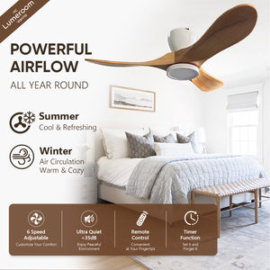 42 Inch Natural Wood Ceiling <b>Fan</b> <b>with</b> Light Flush Mount 3 Blade Quiet DC Motor <b>Remote</b> <b>Control</b> Nordic Style for Home - Product Image 2