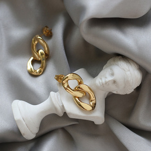 Double <b>Ring</b> <b>Thick</b> Chain Geometric Earrings 18K Gold Plated 316L Stainless Steel Fashion Minimalist Jewelry - Product Image 6