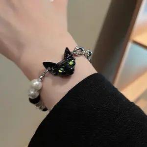 Personnalité Noir Chat Bracelets pour Femmes Filles Lumière Extravagante Imitation Perle Perles Bracelet Bestie Cadeaux Bijoux