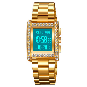 Skmei Digital Watch Gold Stainless Steel Band Rhinestone Men's Watch Luminous Alarm Date Display - Product Image 2