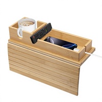 Plateau d'accoudoir de canapé moderne en bambou laqué Addreen, pliable, antidérapant, détachable, 2 en 1, porte-gobelet
