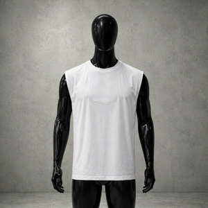 Camiseta Deportiva Blanca sin Mangas para Hombre, Talla Grande, de Algodón y Elastano, Estampada, Informal, para Entrenamiento - Product Image 1