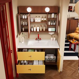 Bathroom cabinet ceramic integrated basin bathroom sink <b>hand</b> <b>wash</b> basin combination - Product Image 4