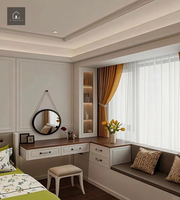 XINGRUO Coiffeuse de chambre personnalisée avec miroir rond, rangement et banquette de fenêtre, pour projets d'appartements, d'hôtels et de villas