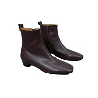 Sepatu Bot Ankle Boots Kulit Sapi Gaya Inggris Baru untuk Wanita, Sepatu Bot Martin Ritsleting Belakang Ujung Persegi Musim Dingin, Sepatu Bot Fashion