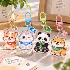 Llaveros Acrílicos de Dibujos Animados, Diseños de Perros, Gatos y Pandas, Adornos Coloridos, Clips Ligeros, Recuerdo, OEM, ODM - Product Image 1