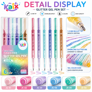 Lot de stylos gel pailletés personnalisés KAIX avec logo, vente en gros, 1,0 mm, grande capacité, 6 couleurs, stylos gel scintillants en vrac, OEM ODM pour le coloriage et le journaling - Product Image 6