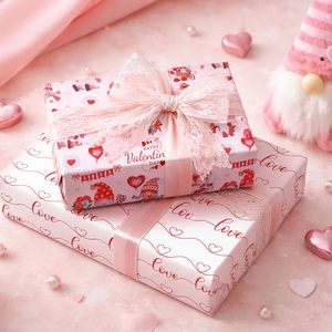 Valentines Wrapping <b>Paper</b> Pink Reversible Gnome Love Design 17 Inch X 33 Feet Gift Wrap For Valentine's Day - Product Image 4