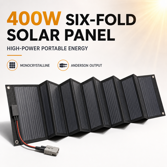 400W 6-Fold Solar Panel with Stand, 18V/36V Anderson, Waterproof Monocrystalline for 12V 24V 48V 60V 72V Battery