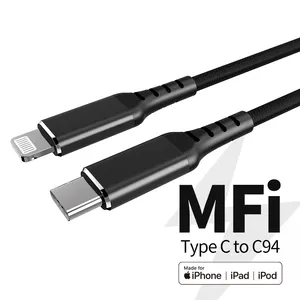 כבל USB מסוג C מוסמך Mfi מפעל C94 E-Mark Pd 18W טעינה מהירה 1M 2M לאייפון 14 Pro Max iPad iPod Carplay