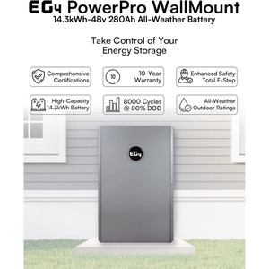 EG4 PowerPro All-Weather WallMount Solid State LiFePO4 <b>Battery</b> Pack <b>48V</b> 280Ah 14.3kWh 8000 Cycles 45C Operating Temp Solar Home - Product Image 2