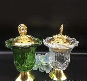アラビックグリーンミニ香炉ガラス金メッキカラフルセラミックエメラルド香炉ホルダー