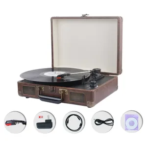 Gramophone Retro Vinyl Turntable Avec Haut-parleurs Intégrés Blue Tooth USB SD 3.5mm AUX In Portable Briefcase Record Player - Product Image 3