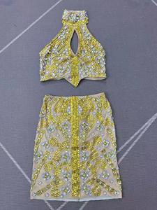 Conjunto de Top y Falda con Pedrería Brillante de Lujo para Danza de Xinjiang, para Mujer, Ideal para Escenario, Fiestas de Cumpleaños, Celebraciones, Cantantes y Bailarinas - Product Image 3