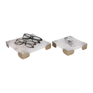 Vassoio Decorativo in Metallo e Pietra per Tavolino da Caffè, Piatto Porta Gioielli Moderno, Porta Oggetti Rustico per Arredamento Casa - Product Image 3