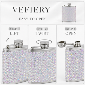 Gourde à whisky scintillante en strass avec bouchon en métal poli et charnière, idéale pour cadeau, bar ou soirée - Product Image 6