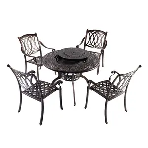 Fábrica Atacado Outdoor Patio Furniture Garden BBQ Table com alumínio fundido 4 cadeiras