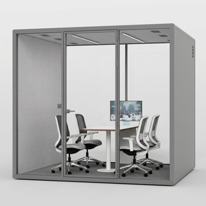 Cabine de <span class=keywords><strong>réunion</strong></span> multi-personnes insonorisée grise pour bureau, logement portable et mobile avec éclairage LED réglable en aluminium - Product Image 3